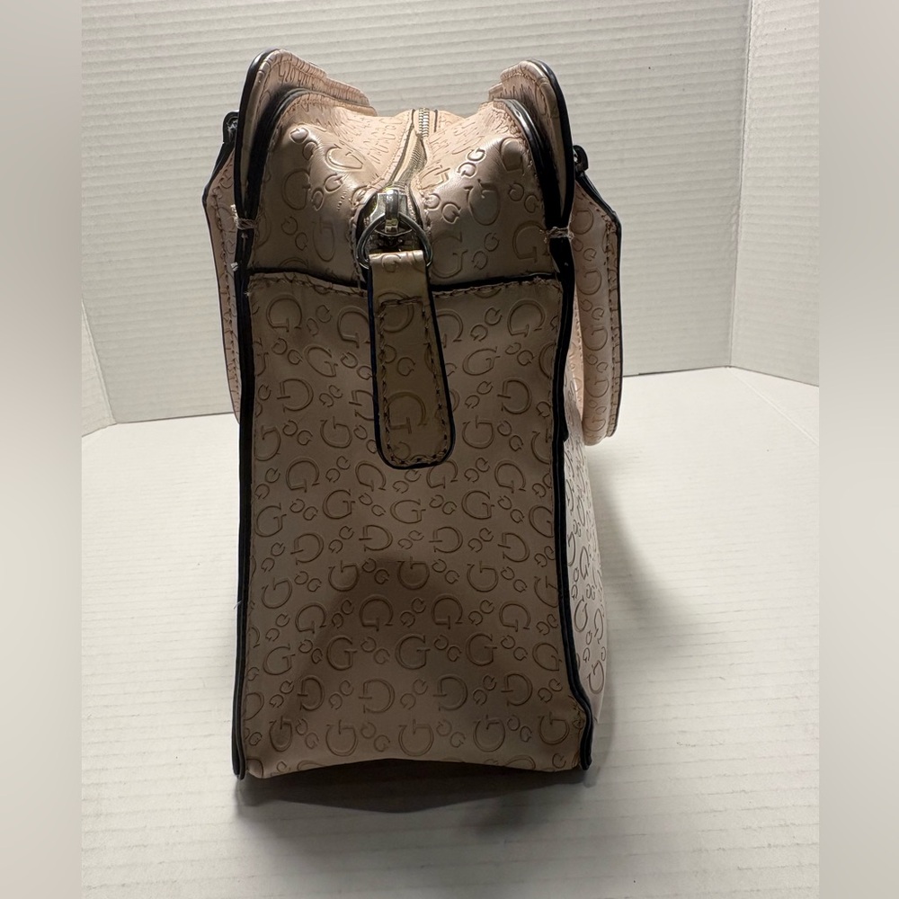 Guess Beige Logo-Embossed Satchel with Charm - Picture 4 of 9